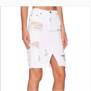 Rag and Bone Distressed Denim Pencil Skirt White Size 24